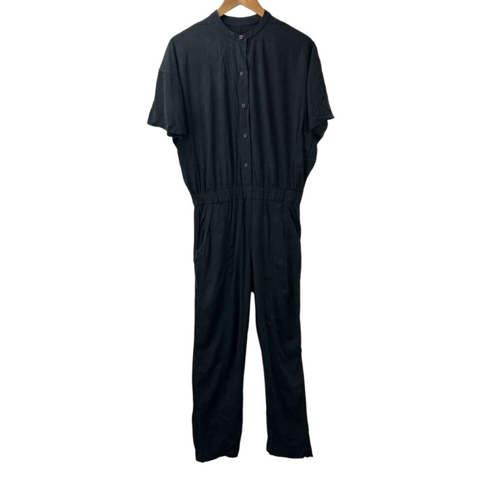 Lululemon Women's Size 8 One-Piece Black Jumpsuit Button-Up Short Sleeve